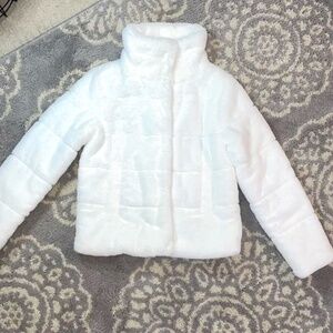 Warm Women’s White Faux Fur Puffer Coat - Size Small